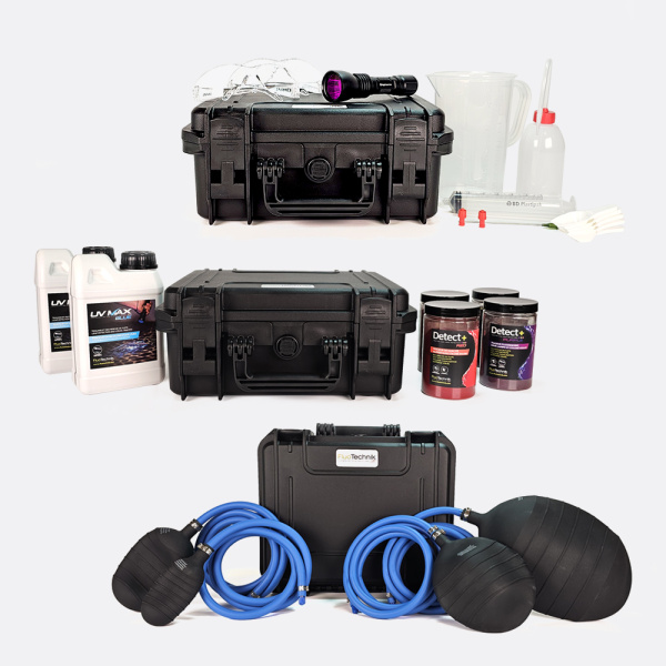 Tracer- und Lecksuch-Sets 4 FARBEN + 2 INKOLORE + 4 ABDICHTUNGSBALLONS - PACK PRO EXPERT UV-LAMPE 6W