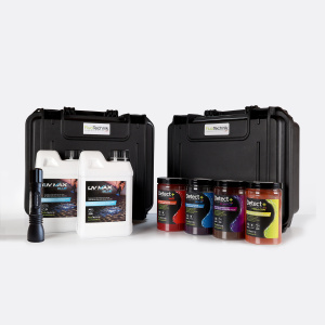 Leckageortung-Kit: 4 Lecksuchfarben + 2x farblos + UV-Lampe 6W | FluoTechnik